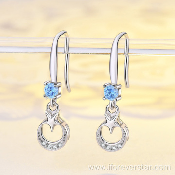 Silver 925 Moon And Star Earrings